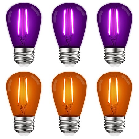 S14 LED Edison Purple and Orange Light Bulbs 0.5W Colored Bulb for String Lights E26 Base, 3PK